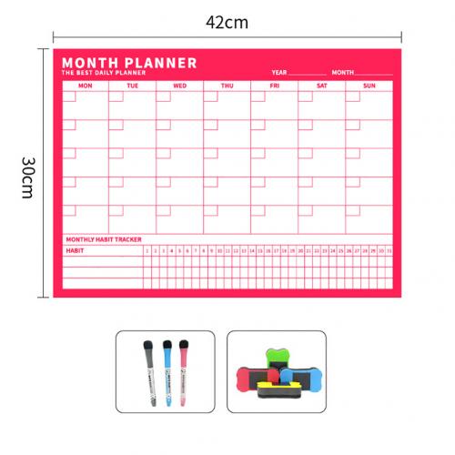 Magnetic Erasable Message Board Month Week Planner Calendar Sticker Chalkboard Kid School Business Office Meeting Calendar: Rose Red Monthlyplan