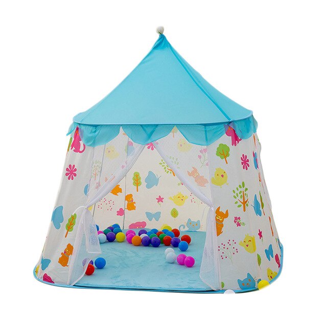 Casa de tienda de campaña portátil para niños, Castillo de princesa, bandera colgante, tipi, tienda de juegos, de cumpleaños y Navidad, 125x135cm: Single door-blue
