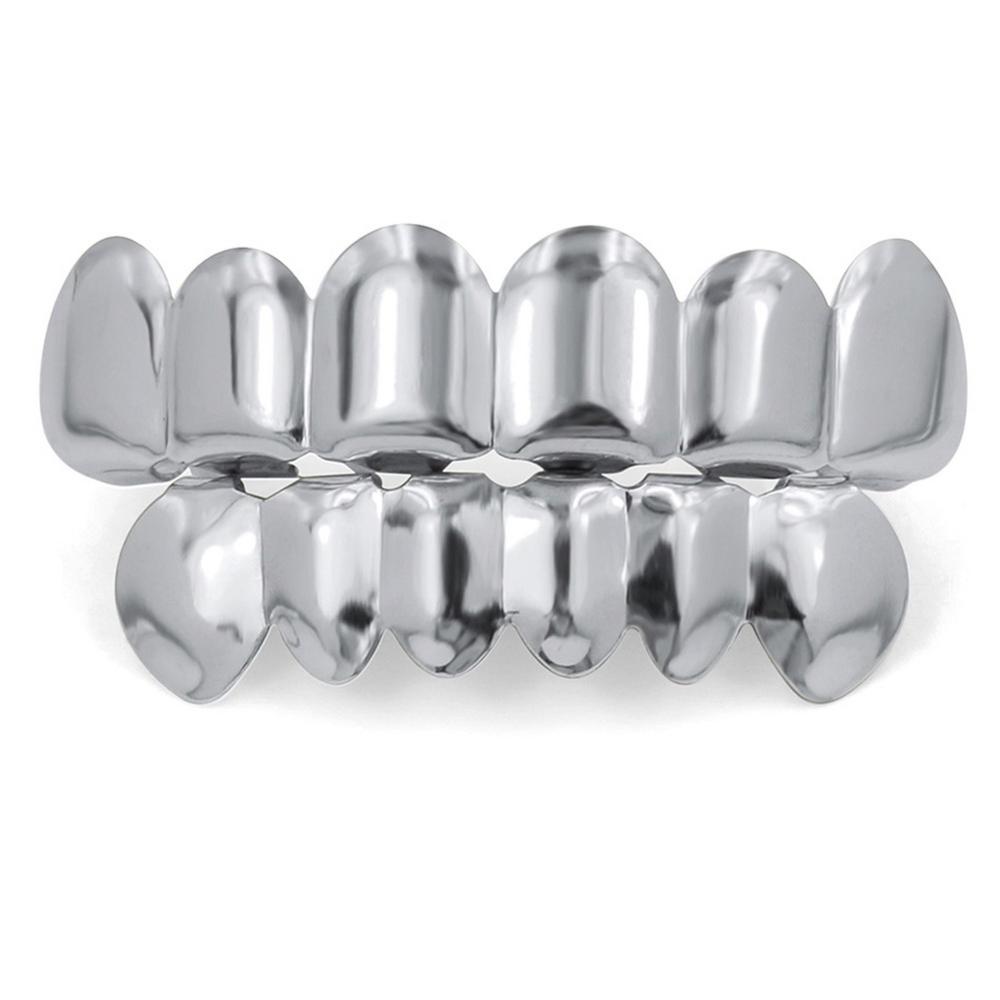 Bonnets de Grillz en silicone pour les dents de Couple, style HIP HOP, crocs de Vampire en haut et en bas: Silver