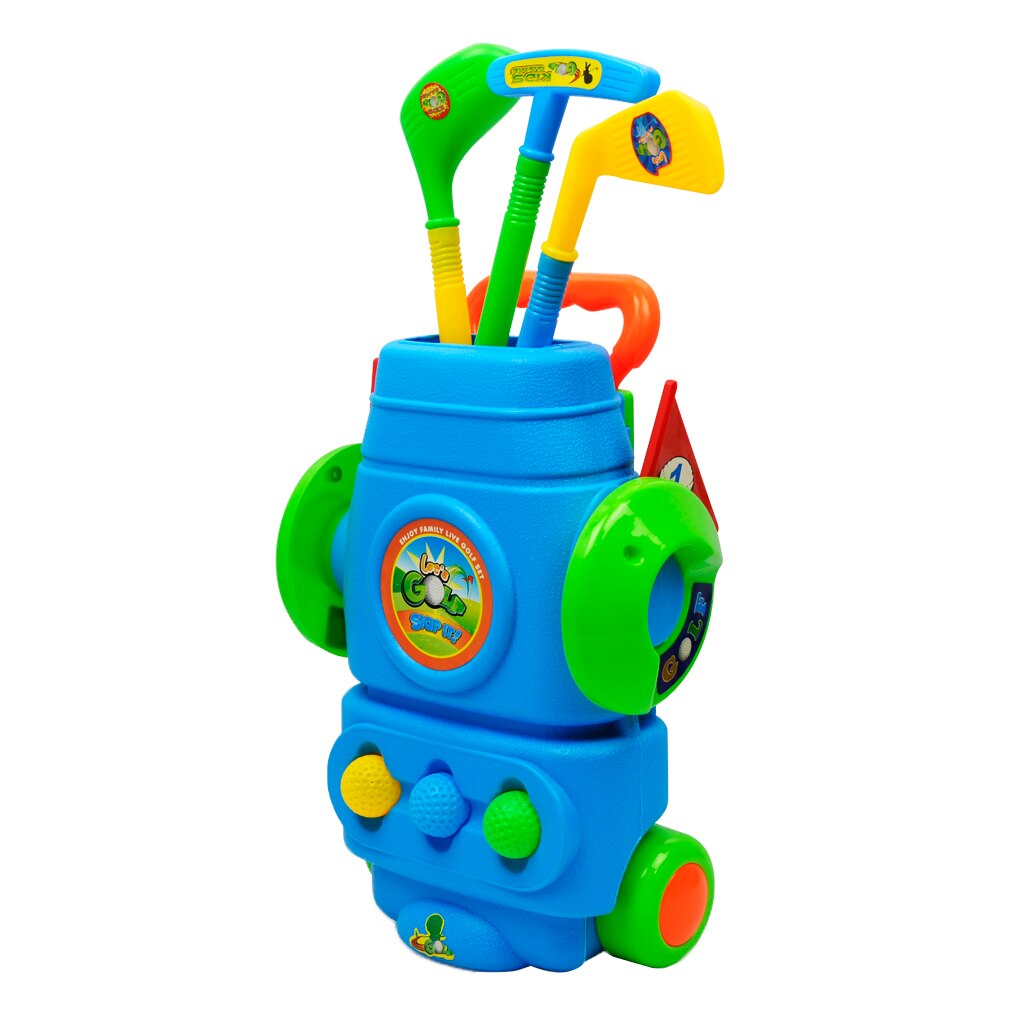 Blue Deluxe Kids Golf Set with Golf Cart, 3 Golf Balls, 3 Types of Clubs, 2