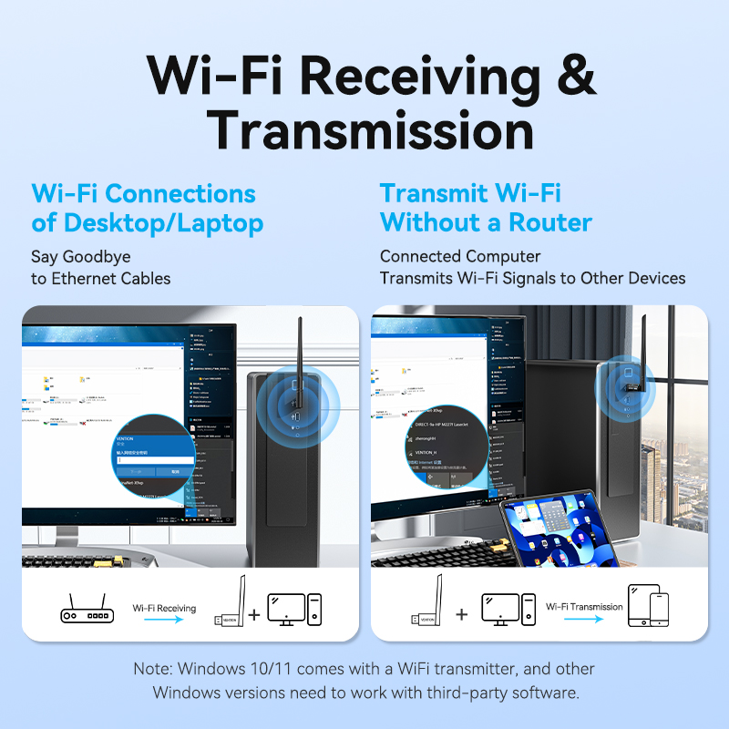 Vention WiFi Adapter AX900 WiFi6/5 5GHz&2.4GHz USB WiFi Dongle Antenna for Desktop Laptop USB Wireless Ethernet Network Card