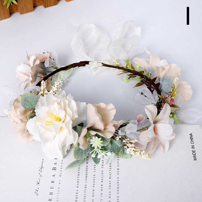 Flower Headband Spring Bohemian Flower Crowns Floral Garland Faux Rose Wedding Wreaths Braided Hair Vine Headpiece Hair Ornament: I