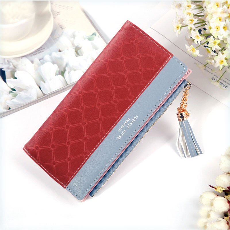 Women Ladies Wallet Long Zip Purse Card Phone Holder Case Clutch Tassel Long Cute Wallet Zipper Portefeuille Cartera Mujer: Red 2