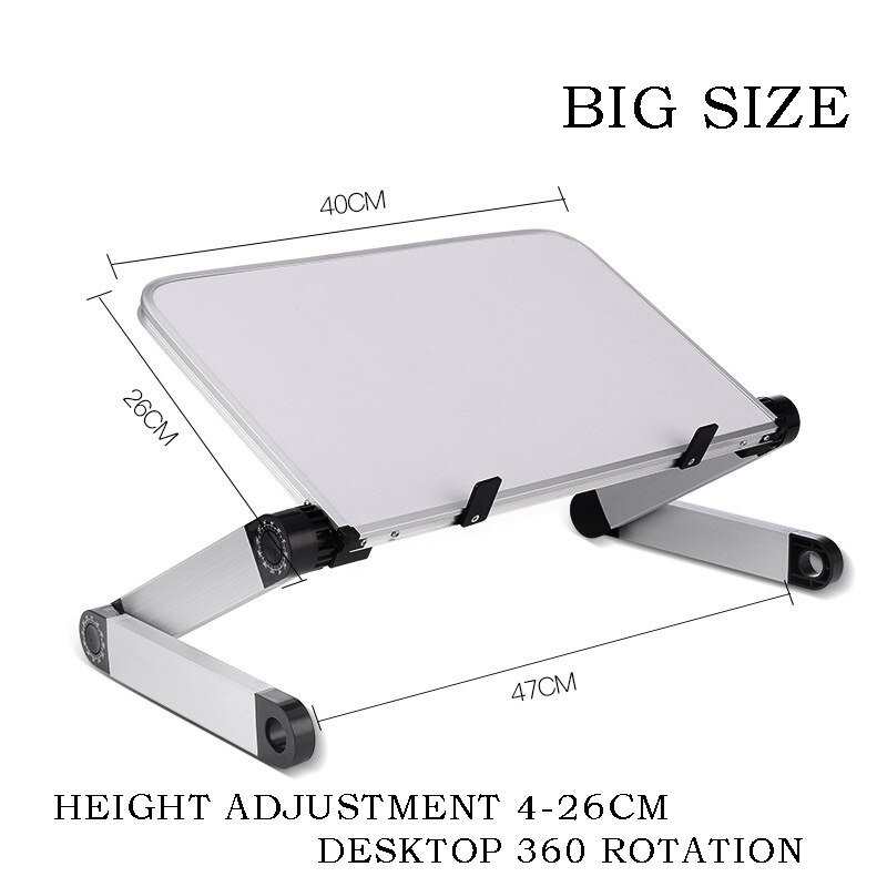 Aluminum Alloy Laptop Portable Foldable Adjustable Laptop Desk Computer Table Stand Tray Notebook Lap PC Folding Desk Table: ELH04000WHBIG