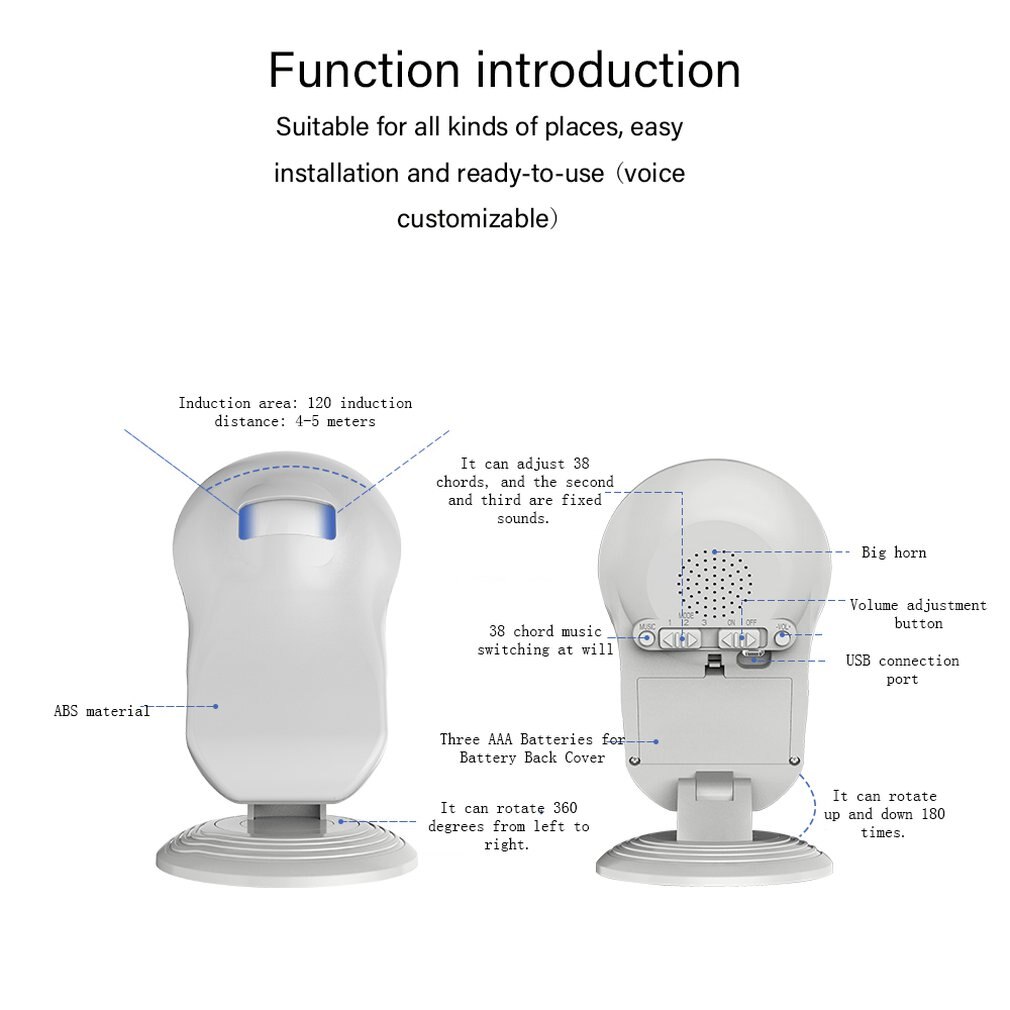 Draadloze Deurbel Winkel Winkel Welkom Motion Sensor Infrarood Detector Inductie Alarm Deurbel Deurbel