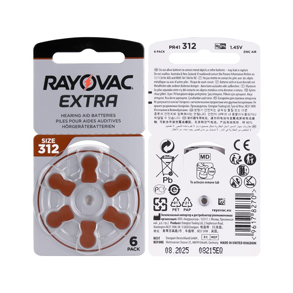 60 Pcs Rayovac Extra Zink Air Gehoorapparaat Batterijen 312A A312 ZA312 312 PR41 S312 PR41 Gehoorapparaat Batterij