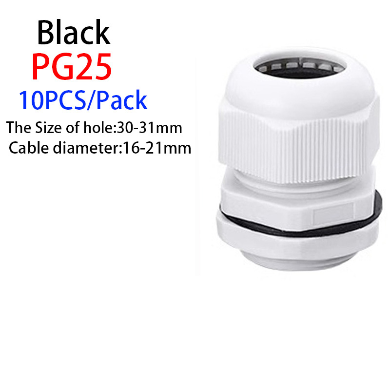 Pressacavo impermeabile 10 pezzi Ingresso cavo IP68 PG7 per 3-6.5mm PG9 PG11 PG13.5 PG16 PG19/21/Connettore in plastica nylon bianco nero: Beige