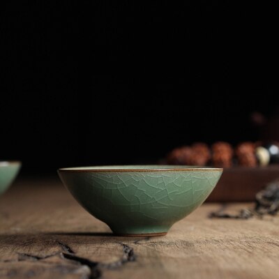 1PC Porcelain cup Chinese Longquan Celadon Teacups Bowl China Celadon Crackle Teacup coffee cups Golden Fish teaset tea set sets: A