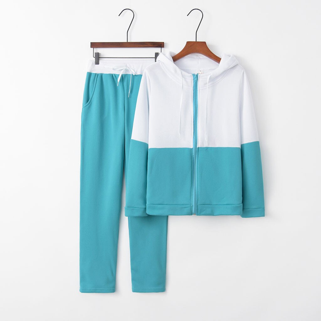 Vrouwen Effen Kleur Hooded Sweater en broek Trainingspak Sport Pak
