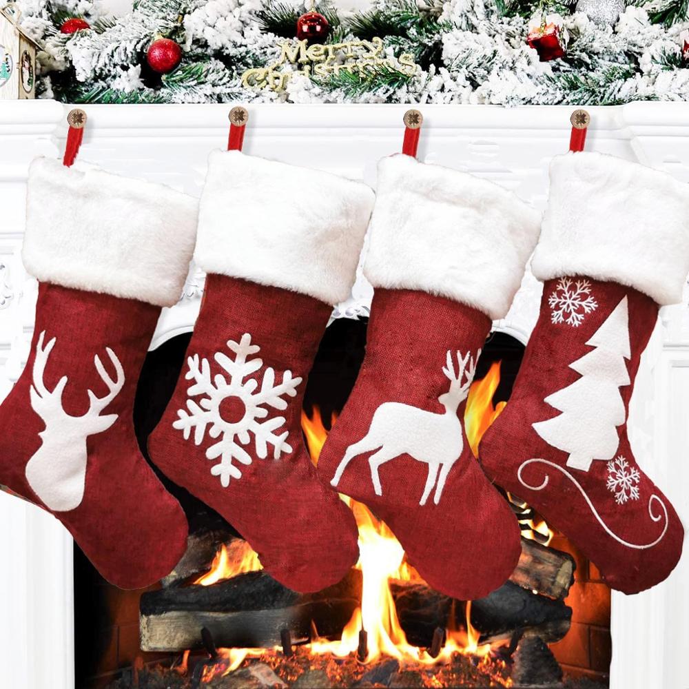 Rode Rendier Elanden Sneeuwvlok Kerst Kousen Voor Kinderen Kinderen Bag Xmas Boom Decoratie