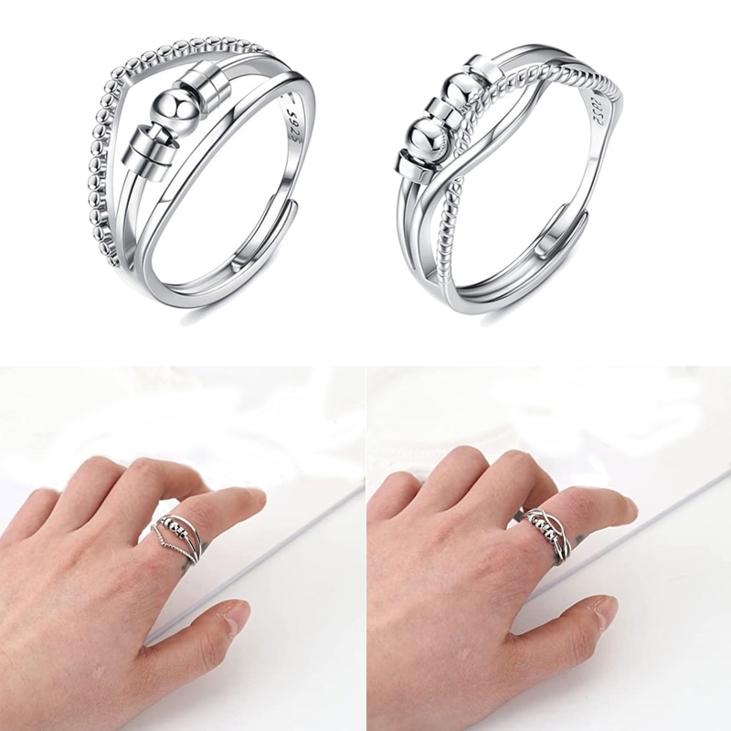 Angst ring kvinder mænd runner fidget angst ring med perle bekymring stress relief smykker justerbar stable ring