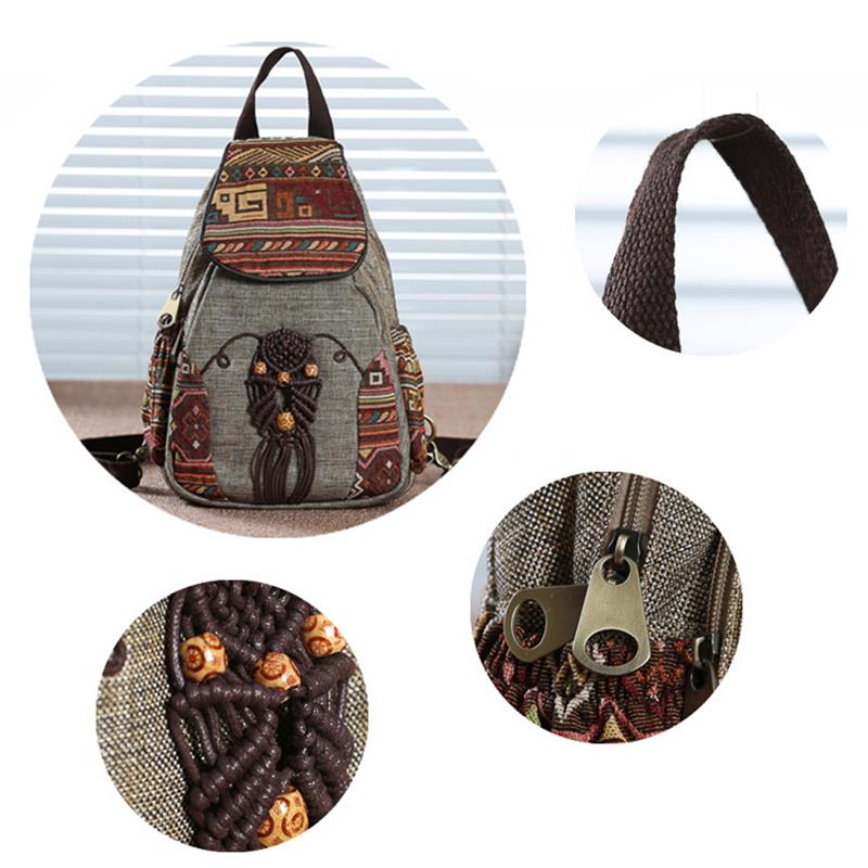 Vrouwen Rugzak Vrouwelijke Vintage Handgemaakte Rugzakken Voor Meisjes Mini Rugzak Nationale Stijl Geometrische Gedrukt Canvas Bagpack