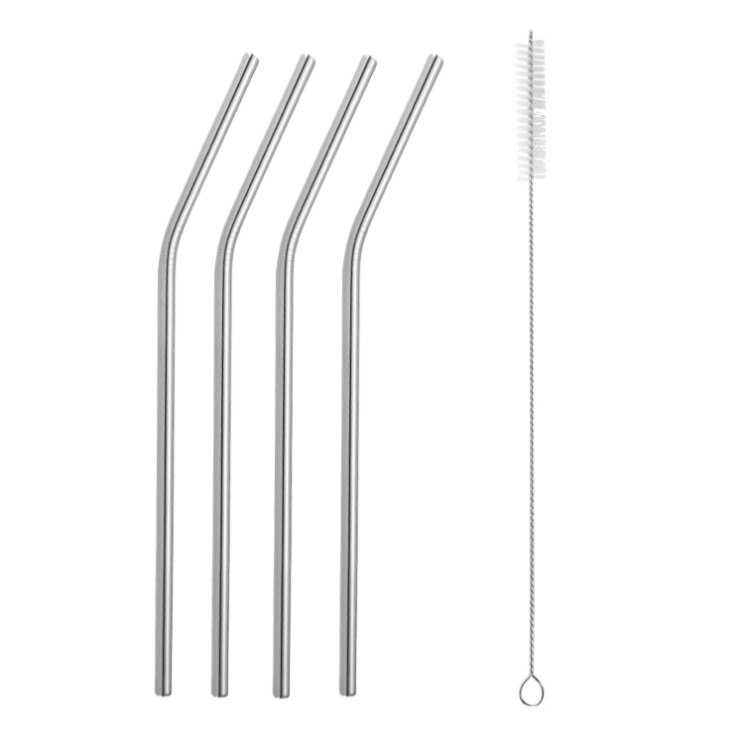 Acero inoxidable 304 pajilla de Metal pajilla reutilizable + 1 cepillo respetuoso del medio ambiente de paja recta curva cepillo de limpieza de la barra del Partido de accessories20Oz: B-primary color  5PC