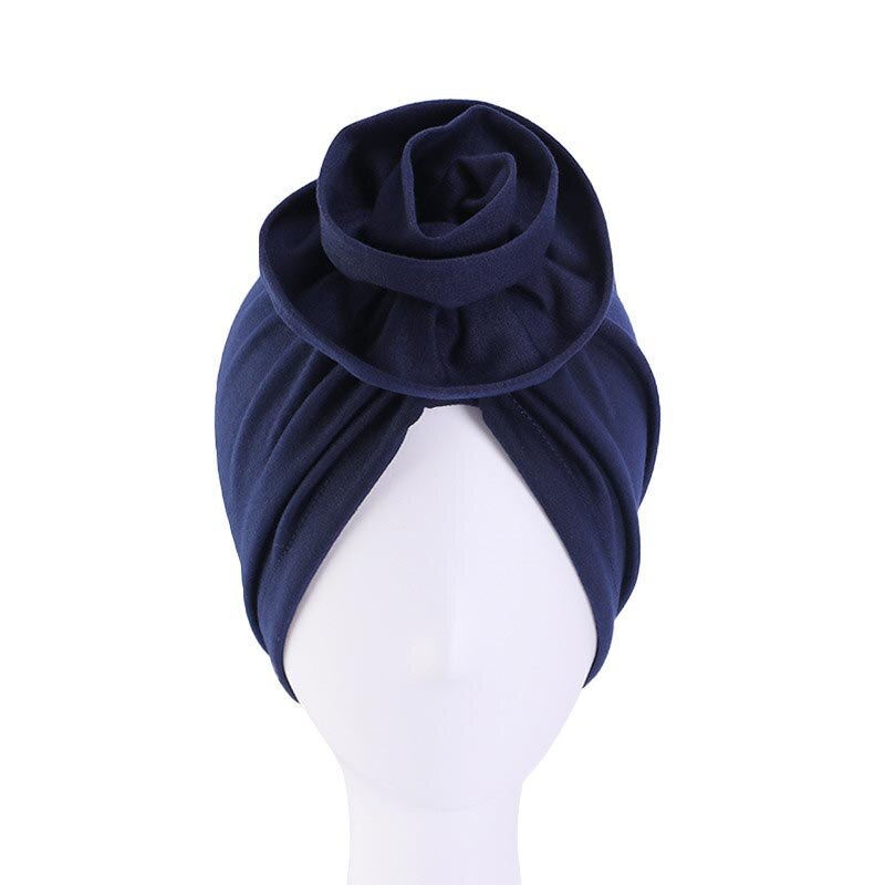 Soild Floral Floral Women Turban Hat bohemian top flower turban african twist headwrap Ladies Hair Accessories India Hat: navy blue