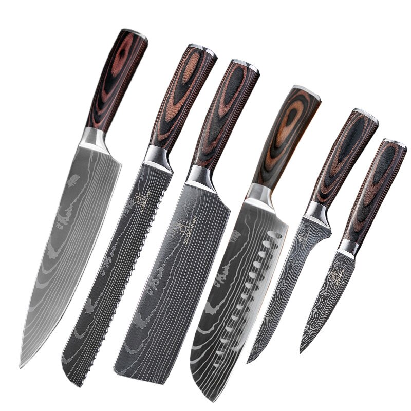 DAOMACHEN 10 Pcs Stainless Steel Kitchen Knives Set Wooden Handle Bread Chef Knives Slicing Utility Paring Knife Multi Cookin