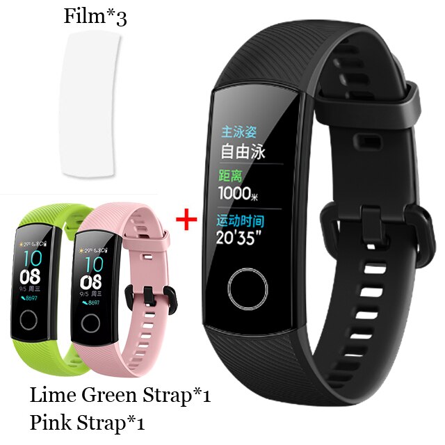 Original huawei honor band 5 pulseira inteligente oxímetro tela de toque cor mágica nadar detectar freqüência cardíaca sono nap honra band5: BLK n Film n Lim PNK