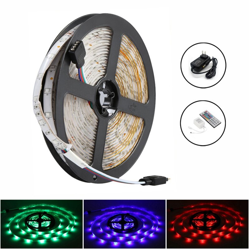 Tira de luces Led 5M 300Leds 3528 Smd Rgb + mando a distancia Ir de 44 teclas no impermeable Dc12V 60Leds cinta de iluminación Flexible