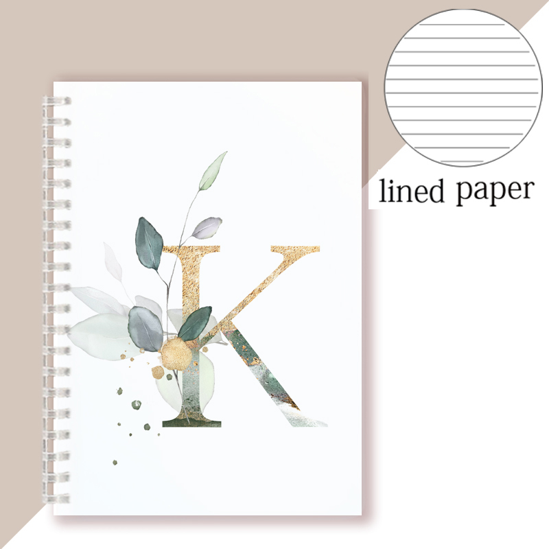 Lined Page Spiral Notebook Initial Alphabet Letters Note Book Writing Pads Majuscule Letter With Flower Personality Name