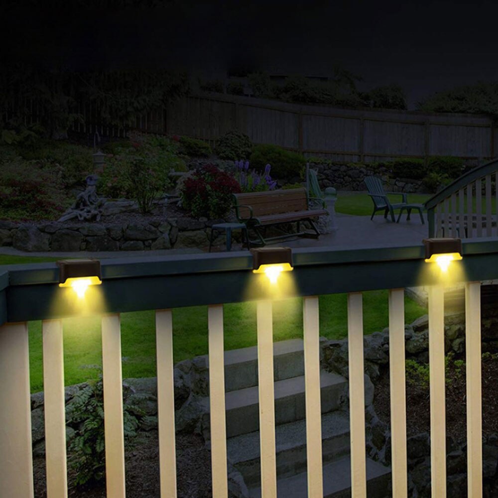 8pcs Waterproof LED Solar Deck Lights Outdoor Decor Lighting Backyard Outdoor Stair Lights Garden Patio Street Fence Warm Lamp
