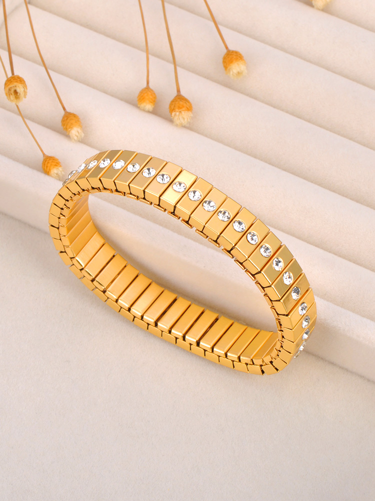 Lokaer 316L Edelstahl CZ Kristall Elastizität Kette Armbänder Für Frauen Echt Vergoldet modisch Wasserdicht Schmuck B23138