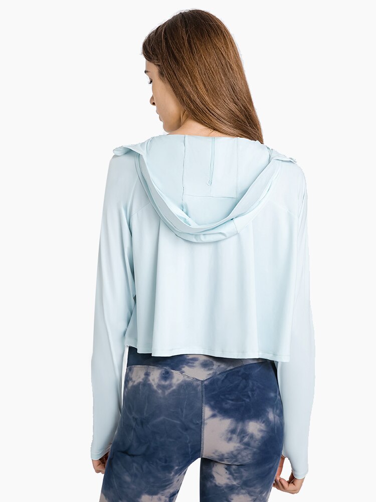 Svokor damen kapuzen-yogashirt mit reißverschluss, langärmliges fitnesstop mit uv-schutz, langärmliges sonnenschutz-laufshirt, gymnastik-t-shirt