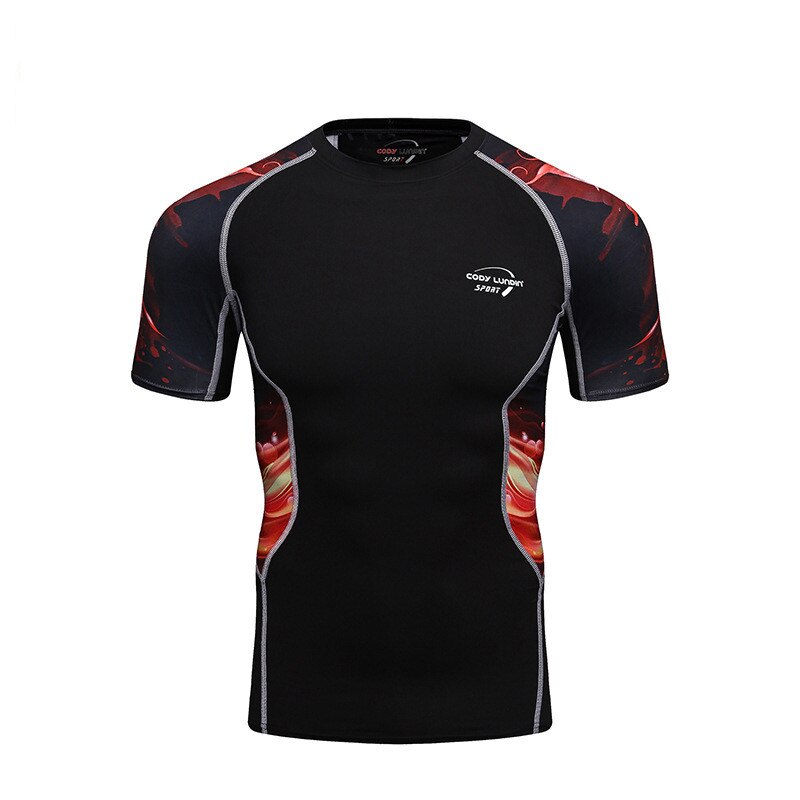 Herre sommertrykk tilfeldig tøye ut stram kompresjon løpegenser hurtigtørkende fukttransporterende trening trening sykkel t-skjorte