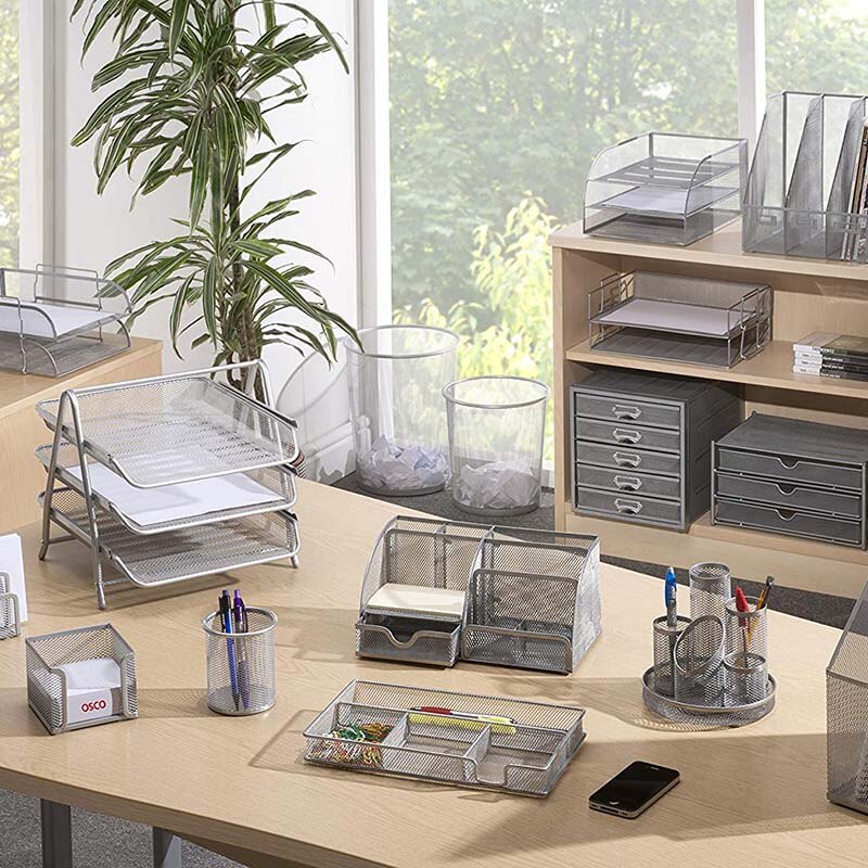 Circular Mesh Bin Waste Paper Basket Bin (Silver)