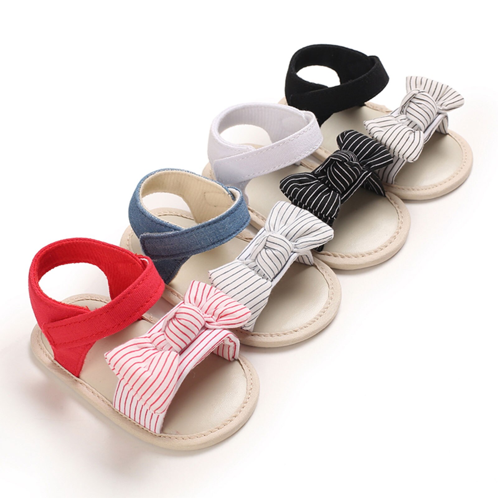 Baby Mädchen gestreift Bogen Sandalen Weiche Sohle Nicht-Unterhose Offene spitze Flache Schuhe Kleinkind Vor-Wanderer