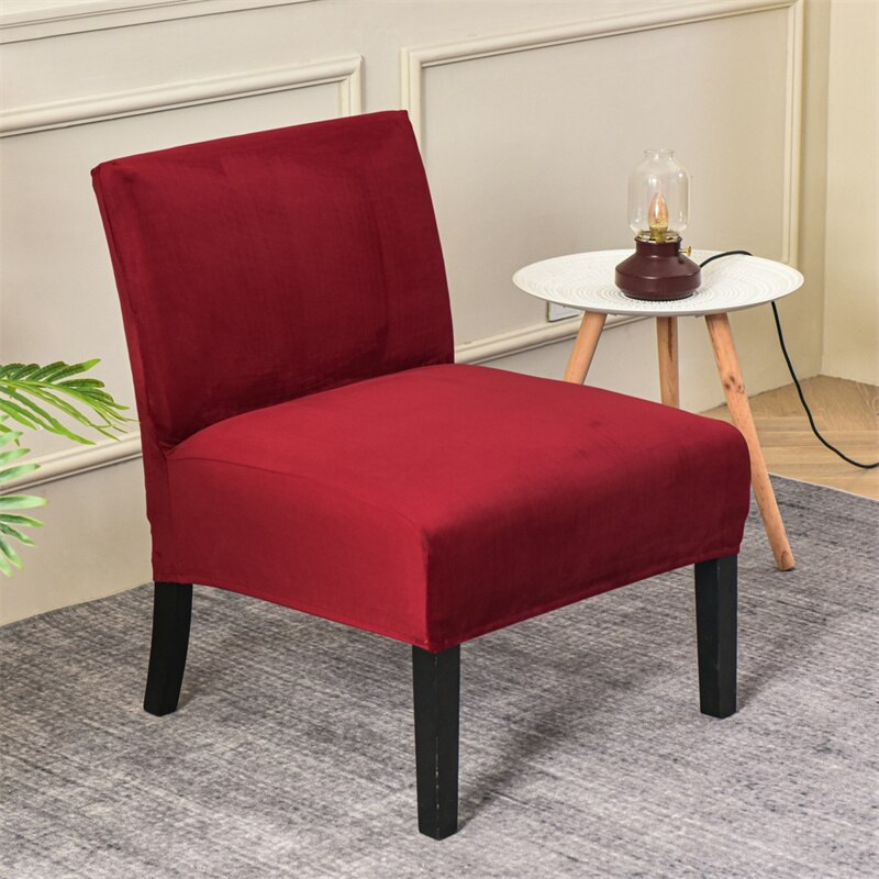 Velvet Accent Chair Cover Without Arm Pink Chair Slipcover Nordic Stretch Armless Chair Covers Elastic Furniture Protector Cover