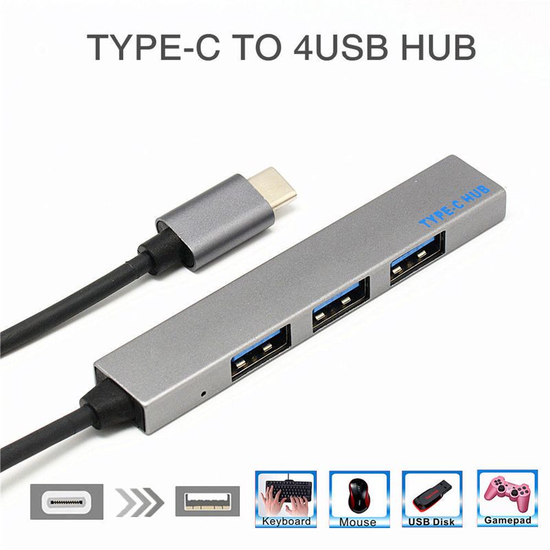 -Type-C USB Hub 4 Port Alloy USB-C 3.1 to USB 2.0 Type C OTG Fast Transfer LED Light for Laptop PC Mouse Macbook Huawei