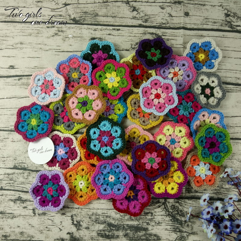 Dekoration virkade handdukar handgjorda virkade koppmattor flerfärgade blommor underlägg runda mattor 8cm ullkläder patch 30 st/
