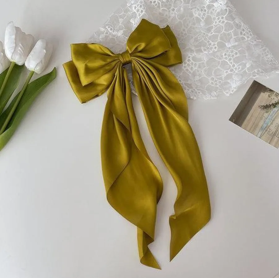 Pinza para el pelo con lazo , pasador para el pelo de satén liso Simple a la , diadema Retro con Clips, accesorios para el cabello para niñas: Verde