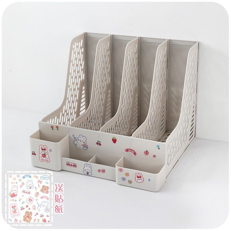 Kawaii Desk Organizer File Tray Desk Book Stand Office Desk Book Storage Box Bookends Book Shelf Stationery Organizer: 7