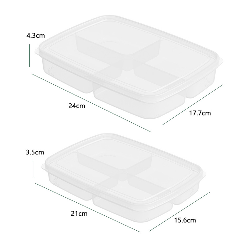 4 grids Clear Refrigerator Storage Box Stackable Sealed Food Container for Vegetable Fruit Kitchen Fridge Freezer Organizer