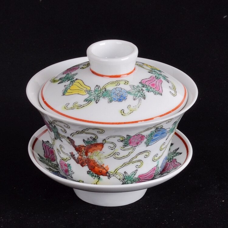 Jingdezhen Factory Made Porcelain Hand-painted White Melon Butterfly Cover Bowl Tea Bowl: white