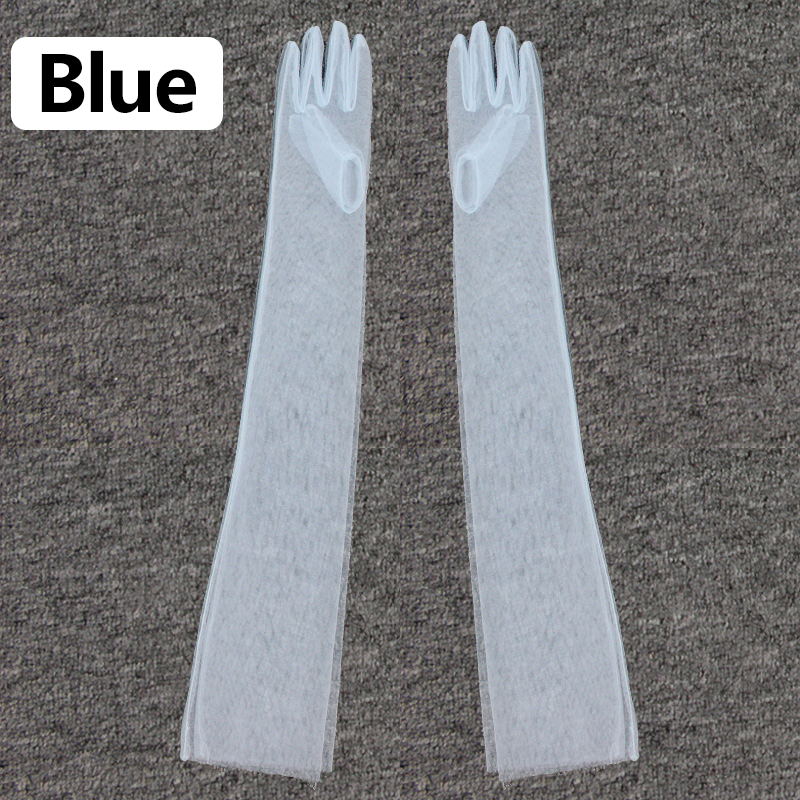 Lange transparente Tüll handschuhe ultra dünne dehnbare Voll finger handschuhe Mesh Ellenbogen Hochzeit Braut handschuhe Halloween Zubehör: Blau