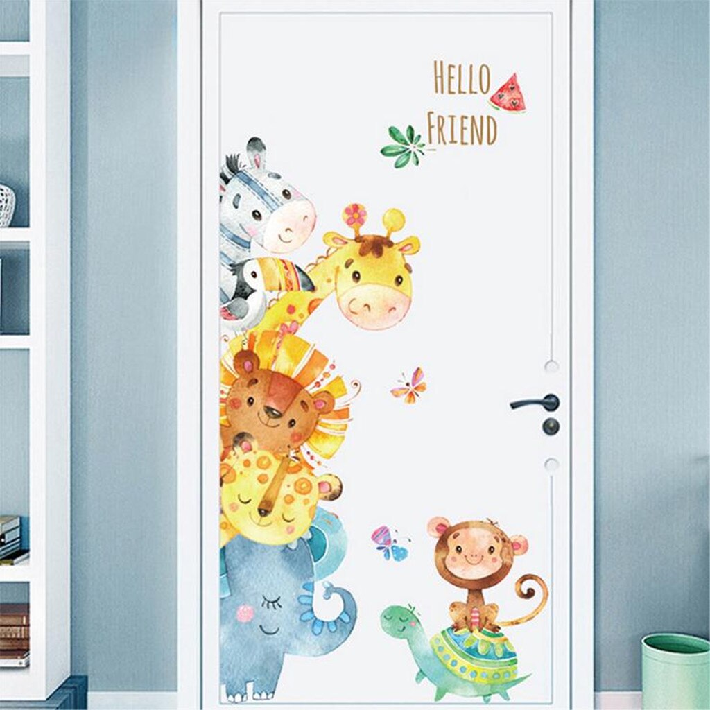Kinderkamer kleuterschool kamer decoratie deur sticker Cartoon handgeschilderde Animal Stickers Kinderkamer Decoratie Stickers