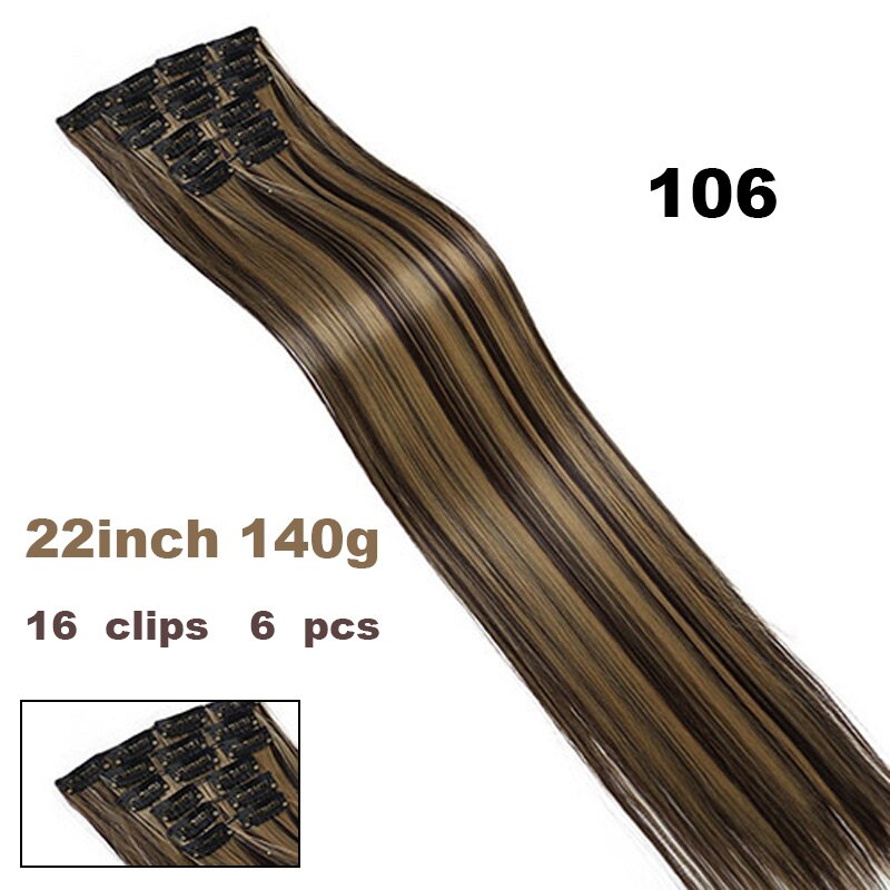 Xuanguang 6 stk/sæt 16 clips 22 tommer fuld hoved clip in hair extension langt glat hår syntetisk hårstykke til kvinder: 106