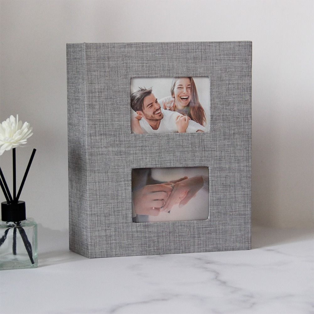 200Pcs Linen Cover Photo Album Interleaf Type Photo Storage Picture Albums Book Writable 6-inch Large Scrapbook Album