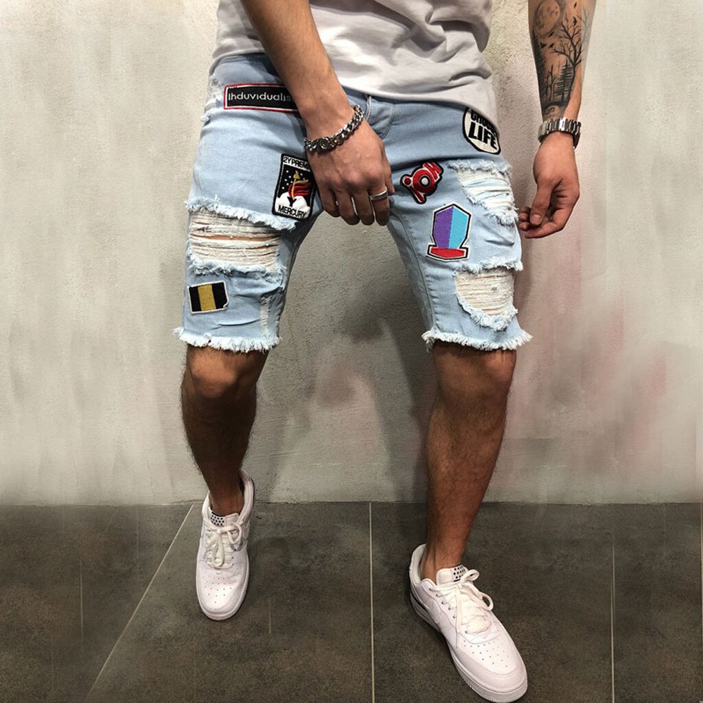 Korte Broek Mannen Katoen Verontruste Denim Shorts Gescheurde Jeans Casual Gaten Broek Zomer Korte