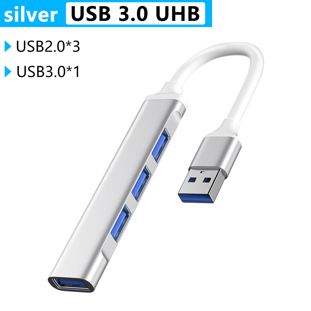Tyyppi c usb c hub telakka 3.0 3.1 4 porttinen monijakaja sovitin otg lenovolle huawei xiaomi macbook pro 15 air pro tarvikkeet: Usb 3.0 hopea