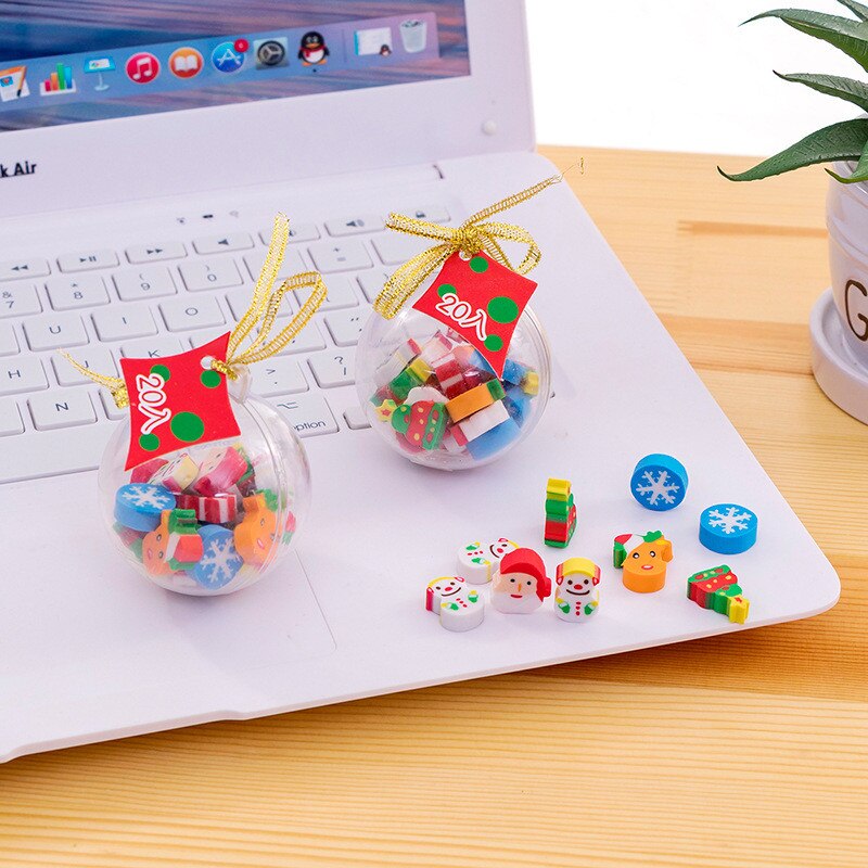 20 pièces/boule de noël Santa bonhomme de neige gomme avec emballage Transparent balle crayon écriture gomme fournitures de bureau scolaire