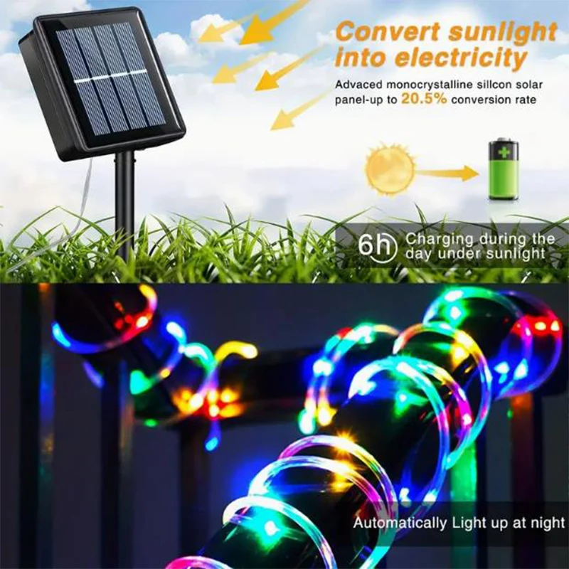 Tubo de luz solar de pvc, tubo macio ao ar livre, à prova d'água, fio de cobre, pátio, decoração de jardim, atmosfera, luz piscante
