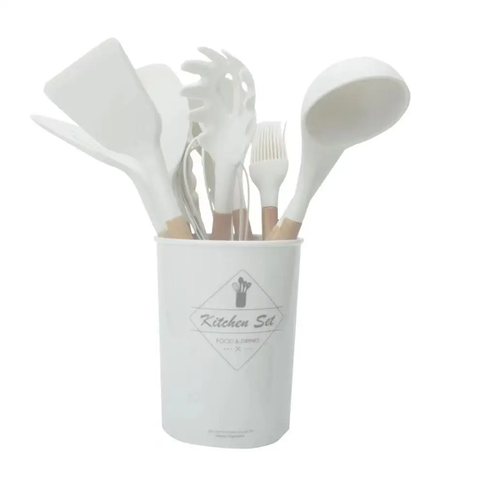 12 peças kit de cozinha de silicone utensílios de qualidade alimentar conjuntos de cozinha turner espátula colher de medição prático panelas ferramenta kitchenwa: Cinza claro