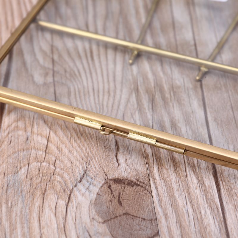 Gold Floating Metal Glass Photo Frame Desktop Wedding Pictures Portrait Display