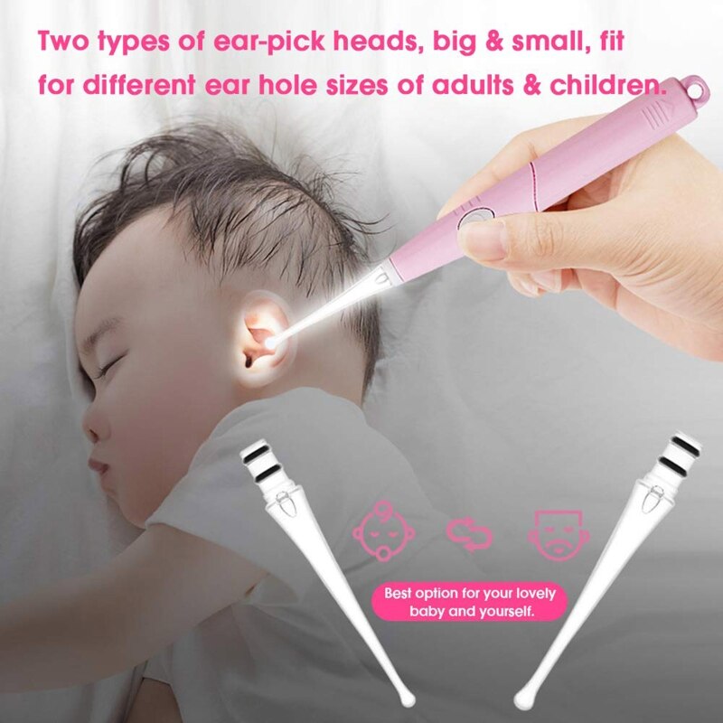 Safety Painless Ear Cleaning Tool for Adults Kids Ear Wax Removal Cleaner Electric Vacuum Earwax Remover with LED Light