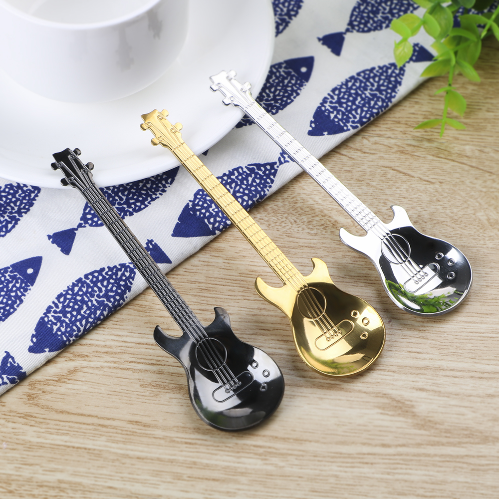 Stainless Steel guitar Spoon Long Handle Home Kitchen Tableware Flatware Ice Cream Dessert Spoons Small Tea Coffee Spoon