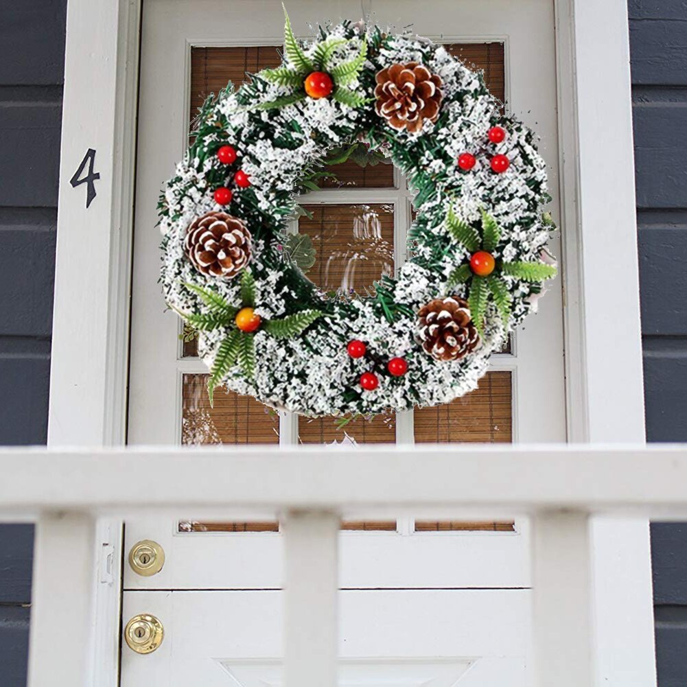 Zima rustykalne Boże Narodzenie zawieszki akcesoria robić dekoracji domu ozdoby świąteczne dla domu biały śnieg wieniec z gwiazdami wieniec drzwi
