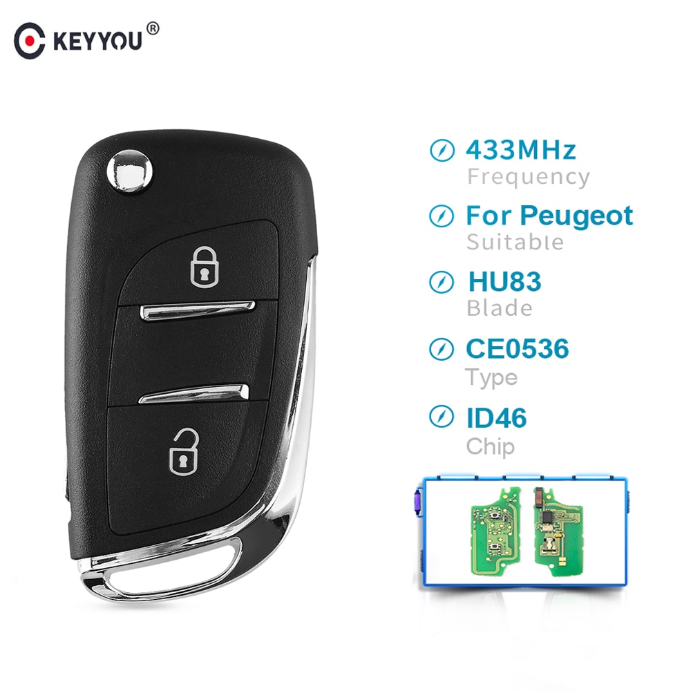 Keyyou Hca/Hu83 2 Knoppen Gewijzigd Afstandsbediening Auto Sleutel Voor Peugeot 307 3008 308 408 433Mhz PCF7961 ID46 CE0536 Flip Sleutelhanger Auto Key