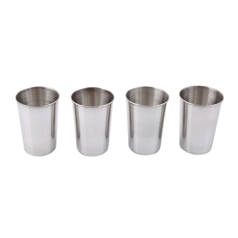 Taza de acero inoxidable para acampada, 4 Uds. De 30ML, 70ML, 180ML, taza para acampar y hacer senderismo, taza de té y café y cerveza con bolsa negra